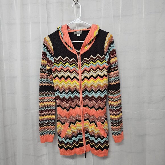 Missoni Target Cardigan Zip Retro Chevron Hooded Orange Brown XL - Picture 6 of 10